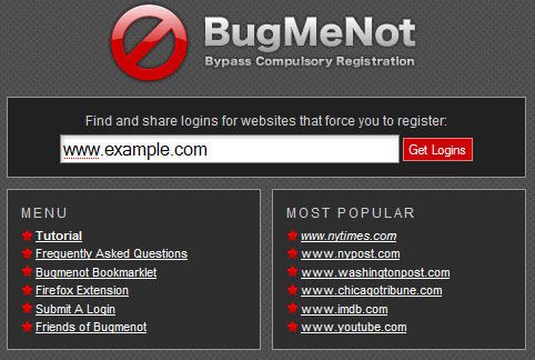 BugMeNot - Disposable Login Details
