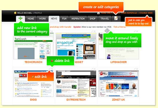 Click Only Once Only2Clicks: Favorite Websites on One Page