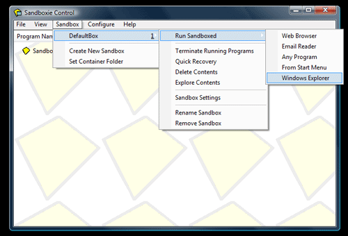 SandBoxie - Run Windows Explorer in Safe Environment