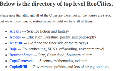 Reocities: A Backup Of The Now-Defunct Yahoo Geocities