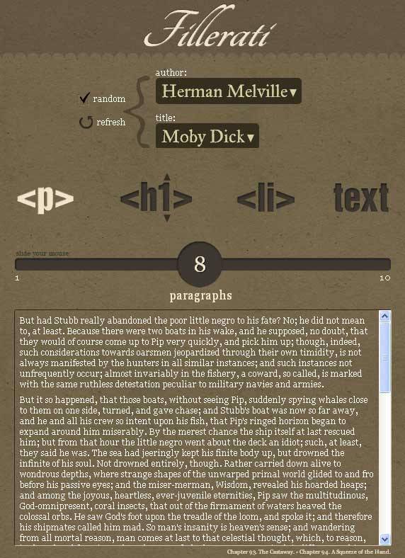 Fillerati: Generates Dummy Text For Your Web Pages