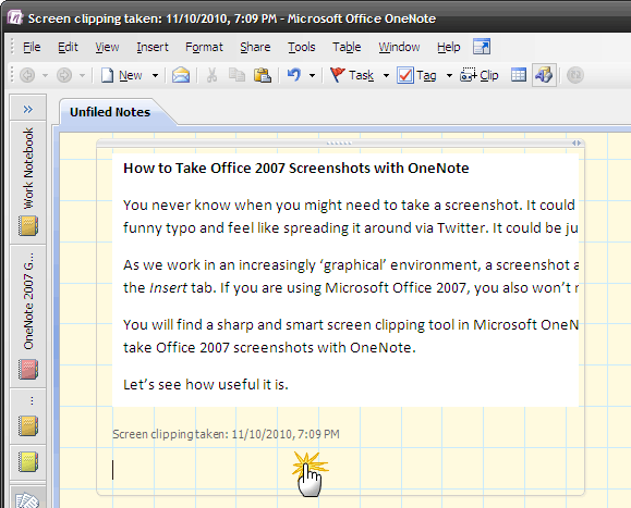 How To Take Office 2007 Screenshots With OneNote
