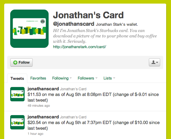 Broadcast Mobile Currency [And Starbucks Coffee] With Jonathan's Card