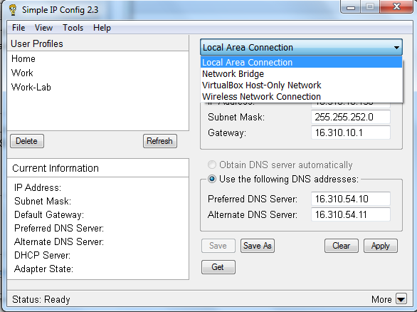Network Ip Configuration Screen Shot Create and Store Network Settings Profiles With Simple IP Config