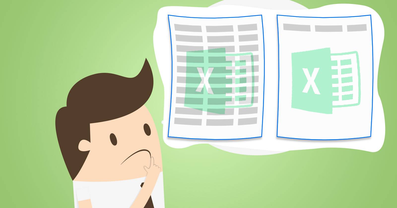 An illustration of a person thinking of Excel spreadsheets