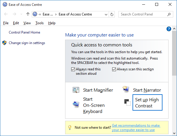 ease of access center