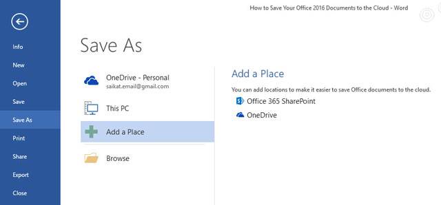 How to Save Your Office 2016 Documents to the Cloud