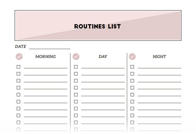 Ежедневная рутина. Рутины для планера. Планер на день рутины. Ежедневный лист.