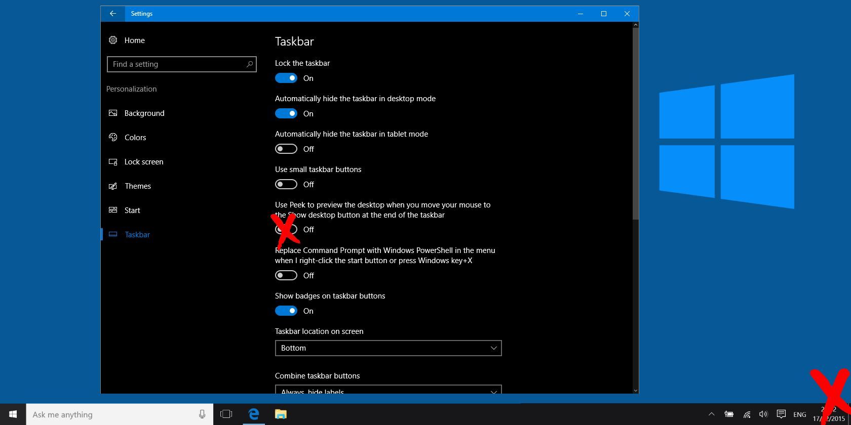 remove show desktop button windows 10