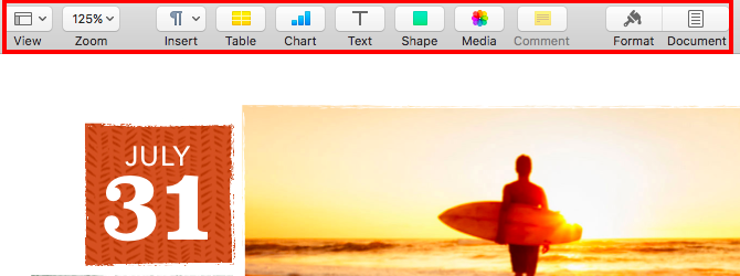 pages main toolbar