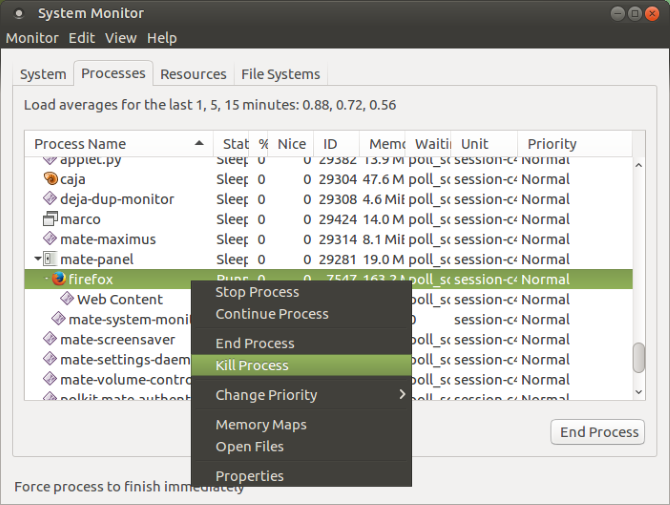 Linux какие процессы запущены. Mate System Monitor. Приложение зависло Linux. Системные утилиты Linux.