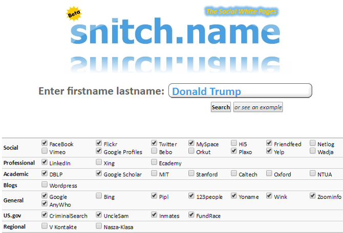 Use Snitch.Name to Search Social Network Sites for People