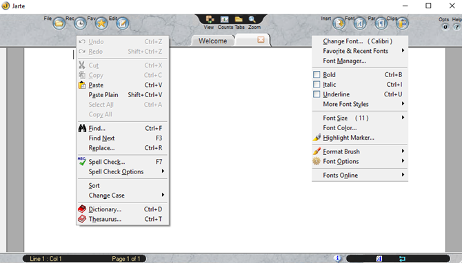 Screenshot of Jarte--- an alternative to Microsoft Word