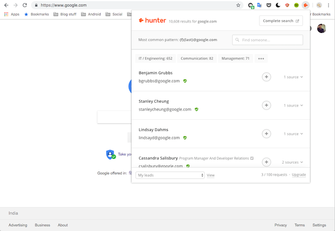 Hunter Google Chrome Extension