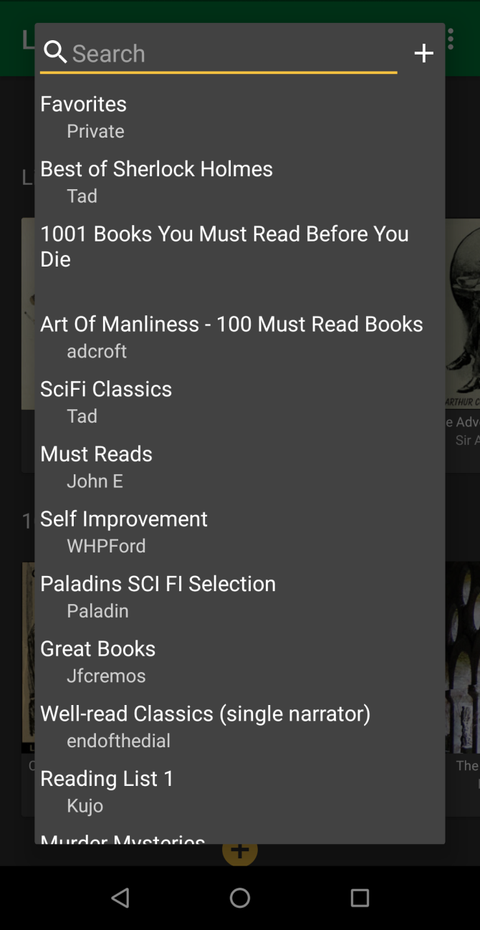 lists page of librivox app