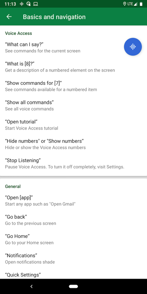 Voice Access Android Options