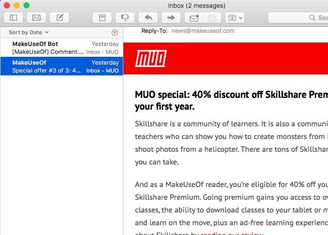 Apple Mail interface on Mac