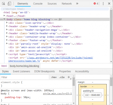 Inspect web element using Google Chrome