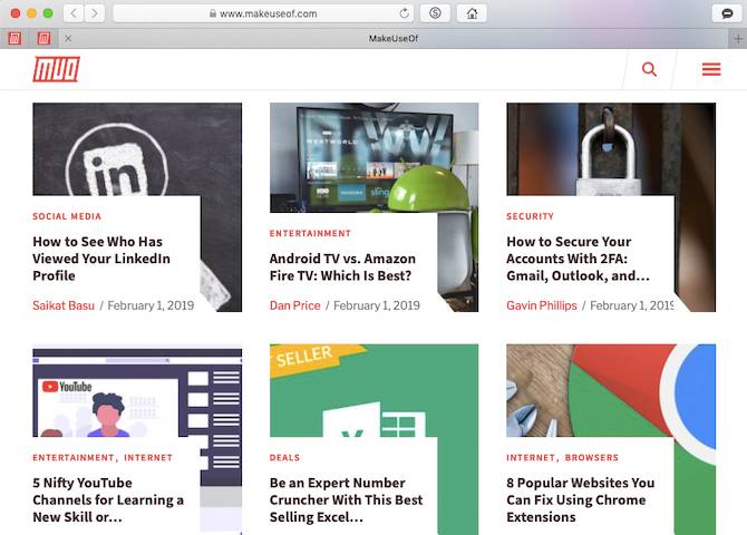 MakeUseOf preview in Safari