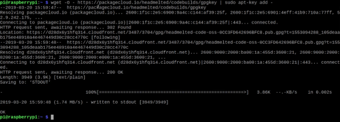 The terminal output for adding the GPG key for Code-OSS's install
