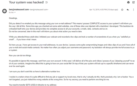 Adult Website Email Scam: Don't Give Bitcoin to Thieves