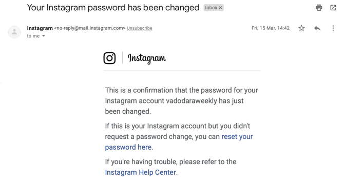 Password has been changed. Change password в инстаграме. Your password has been changed.. Your Instagram password has been changed.