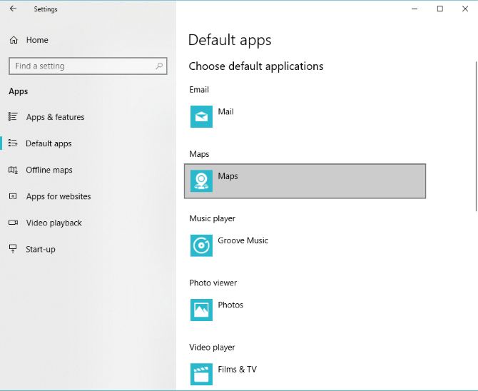 Set default apps in Windows 10