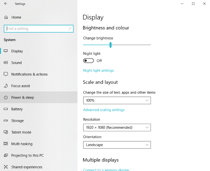 Windows 10 display settings