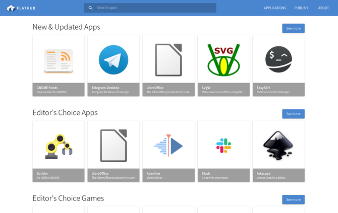 App categories on the Flathub homepage