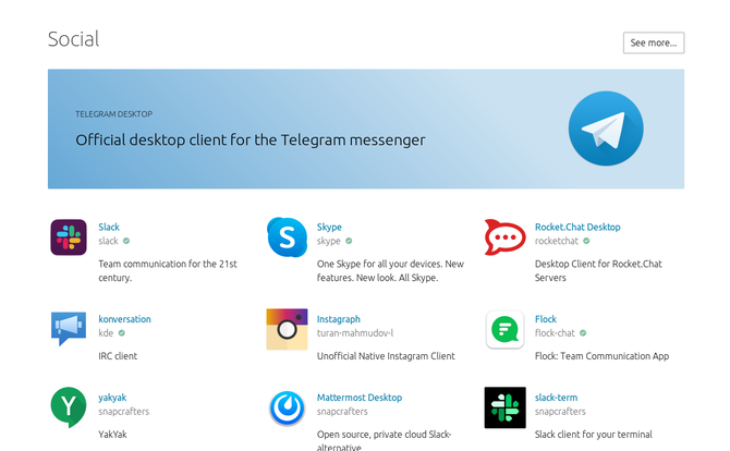 The Snap Store displaying social media apps