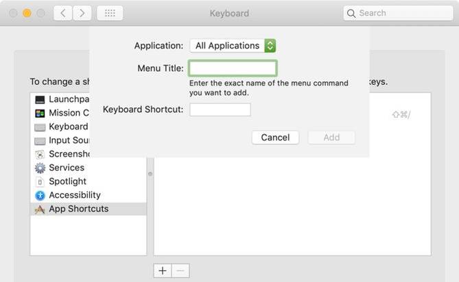 Create Custom Keyboard Shortcut Mac