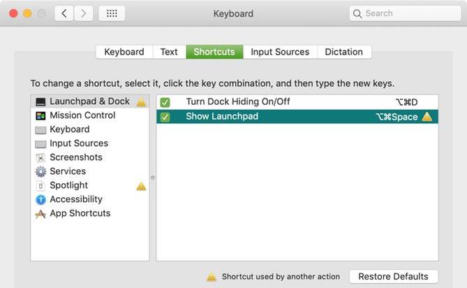 Current Keyboard Shortcuts Error Mac