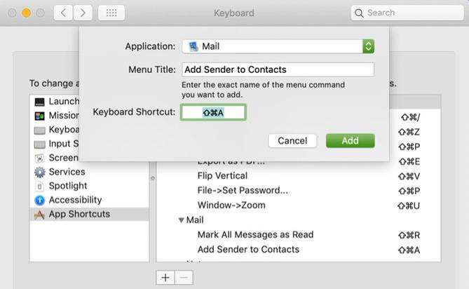 Mail Shortcut Add Sender to Contacts Mac