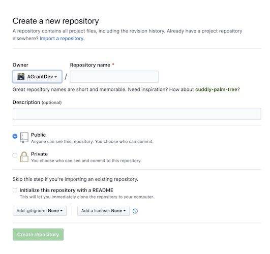 New Repository Screen for GitHub