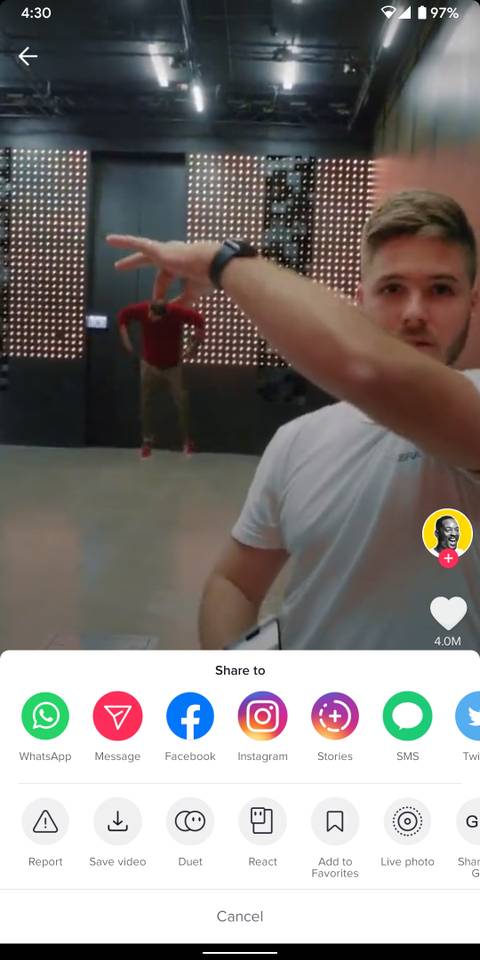 Download video option on TikTok app