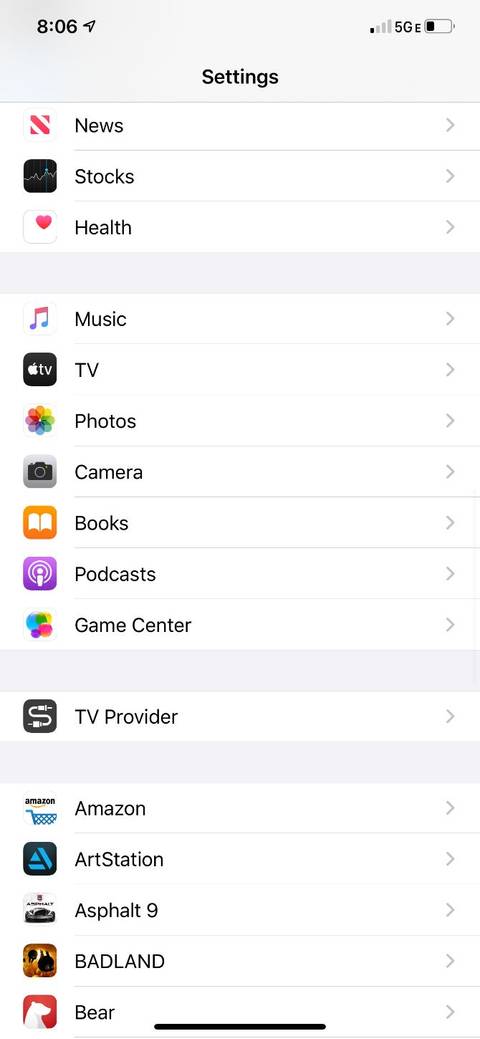 settings menu apple