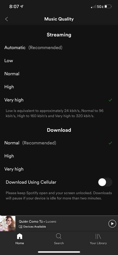 spotify sound quality menu
