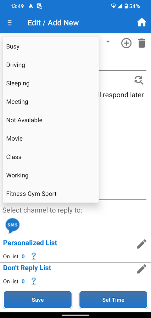 Auto Respond SMS List