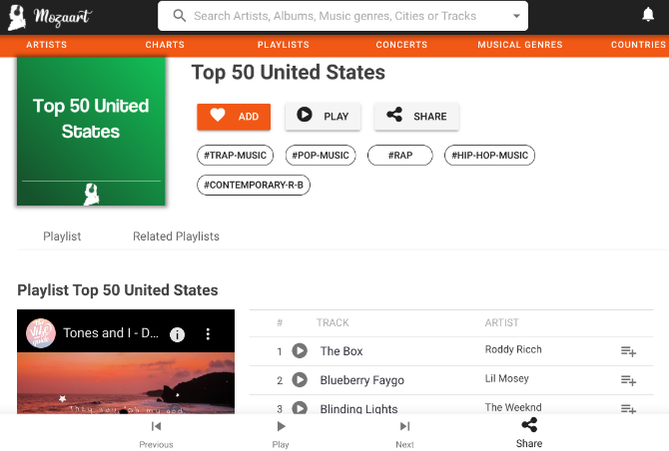 Mozaart is a deep and rich music catalog with links to YouTube for all songs