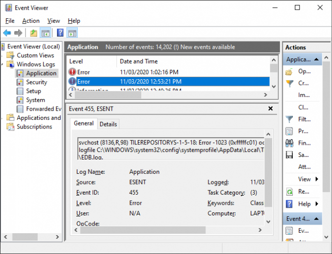 Windows 10 event viewer