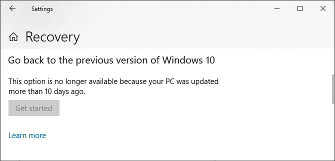 Go back to the previous version of Windows 10