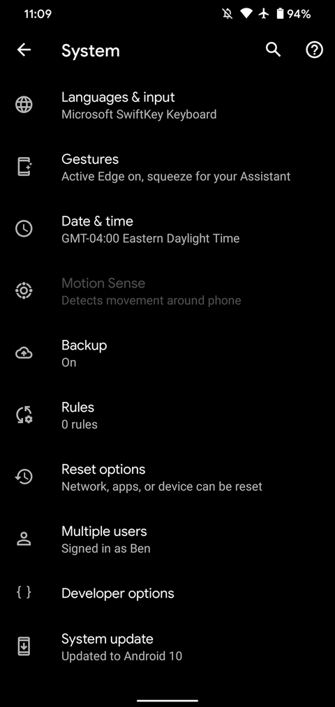 Android Developer Options Home