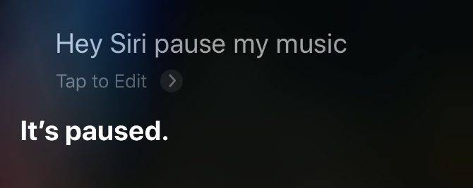 Siri screen pausing music on iPhone