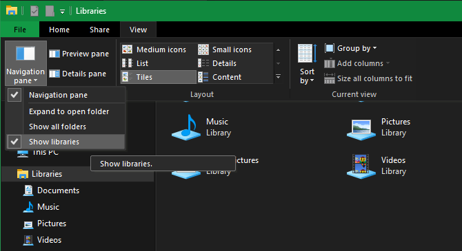 Windows 10 Show Libraries