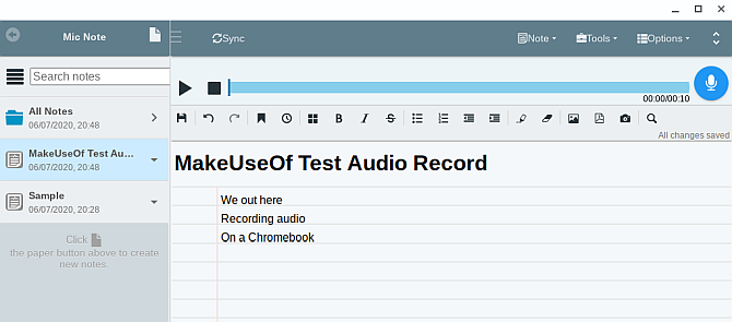 mic note chromebook audio recording