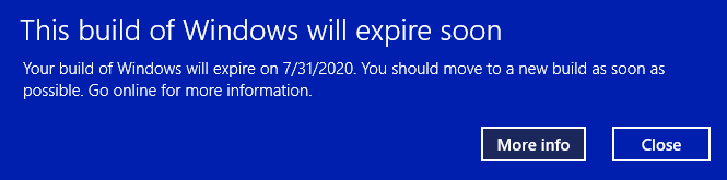 Your windows build no longer supported. Windows will expire soon. 0xc1900101 — 0x2000c. This build of Windows will expire soon. Windows will.