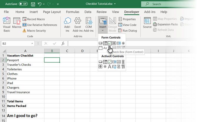 So erstellen Sie eine Checkliste in Microsoft Excel - Excel Checklist Checkbox Control