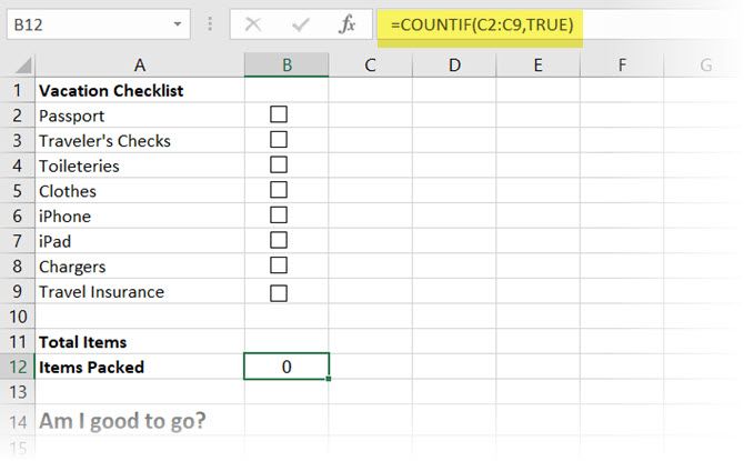 So erstellen Sie eine Checkliste in Microsoft Excel - Excel CountIf