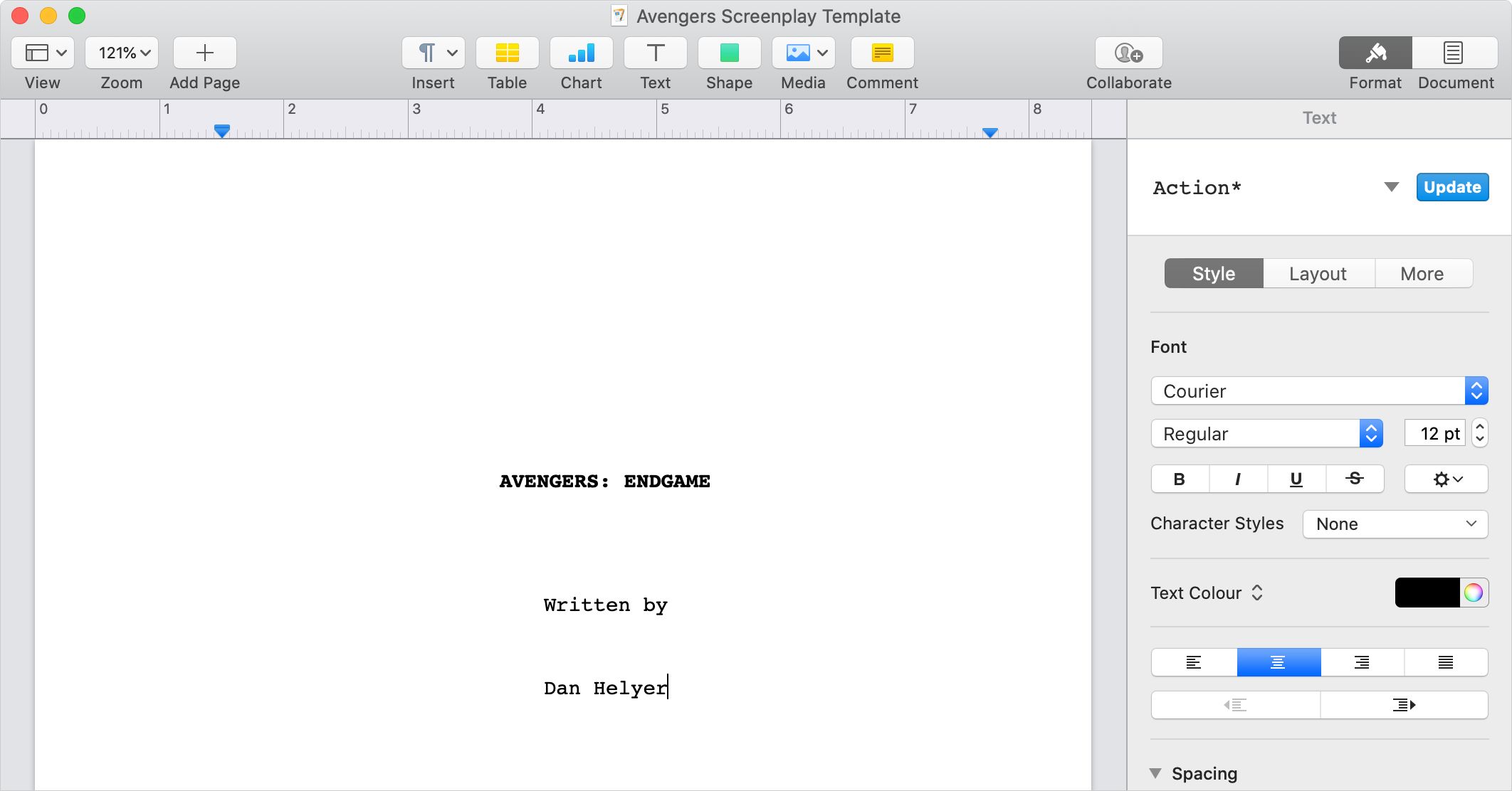 Screenplay Title Page format in Apple Pages - Come formattare una sceneggiatura