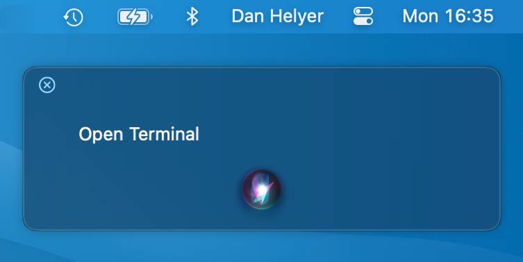 Siri in Mac with command to open Terminal
